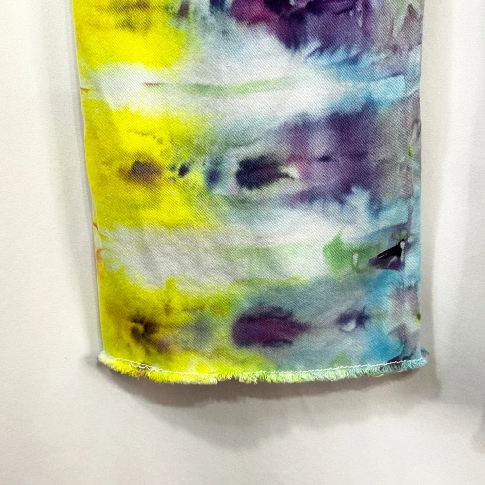Crown & Ivy Sz 16 Capri Jeans‎ Handmade Tie Dye Denim Yellow Purple Raw Hem 1478